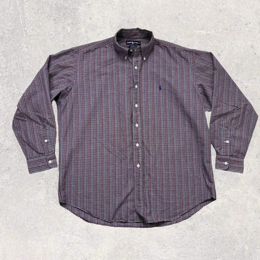 Ralph Lauren Shirt Men's L Red Blue White Blake Plaid Pony 100%‎ Cotton